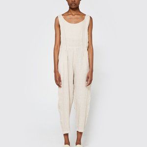 Black Crane Cream Linen Jumpsuit
